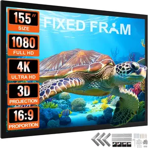 Fixed Frame Projector Screen 155-Inch Diagonal 16:9 Aspect Ratio, 4K Ultra HD Movie Screen, Wall Mounted Home Theater Display with Durable Aluminum Frame, Easy Installation, Uniform Brightness, High-Contrast Image for Movie Nights