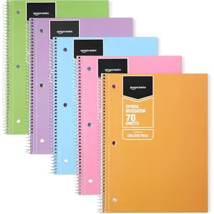 College-Ruled Spiral Notebook, For Work and School, 70 Sheets, 8" x 10.5", Assorted Pastel Solid Colors, 5-Pack