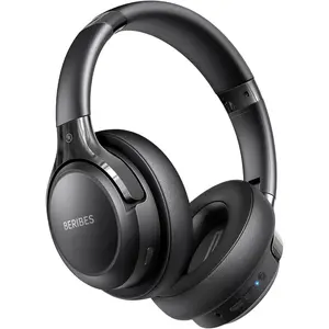 Earcup style Bluetooth earphones, wireless earphones with 65 hours of playback time and 6 EQ music modes with microphone, HiFi stereo foldable lightweight earphones, suitable for deep bass in home, office, mobile phones, PCs, etc.