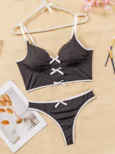 Women's Elegant Comfortable Striped Set, Butterfly Knot Decoration Two-Piece Suit, Stylish Casual Wear for Daily Use