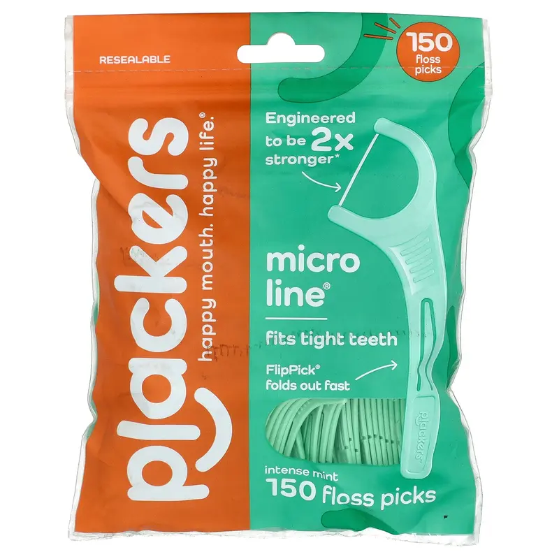 Plackers Micro Line®, Floss Picks, Intense Mint, 150 Count