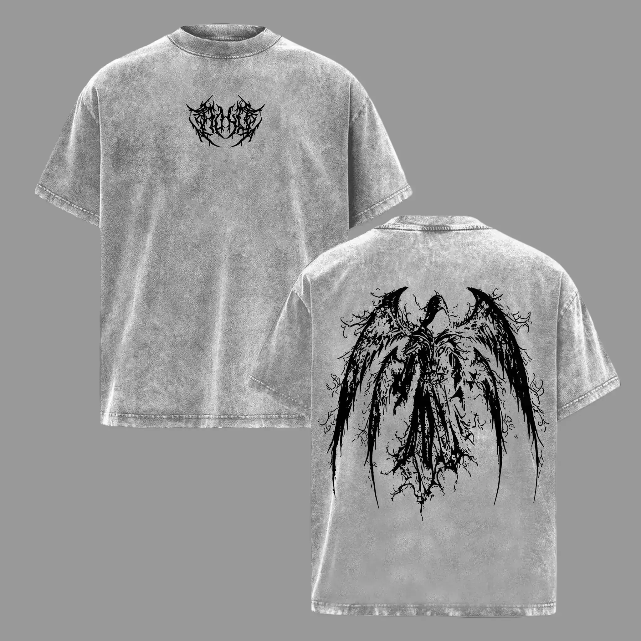 Menswear Oversized Vintage Washed Hoodie - Gothic Y2K Dark Angel Eden Fallen Angel Design, Aesthetic Manga Streetwear, Gym Pump Cover, Unisex Tops Menswear Tops Tshirt Crewneck