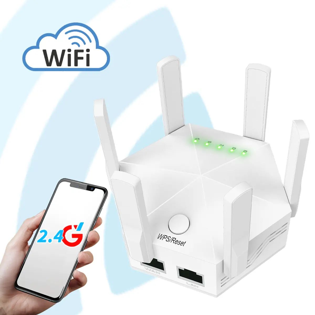 WiFi Extender with Ethernet Port 300Mbps 2.4GHz High Speed WiFi Booster Wireless Signal Repeater AP/ Repeater/ Router Connection WiFi Extender Signal Booster with 6 Antennas Eliminates WiFi dead zones