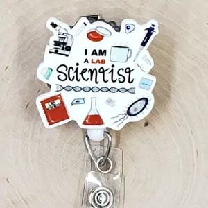 I Am A Lab Scientist Retractable ID Badge Reel | Science Lab Tech Technician Microscope Beaker DNA Petri Dish | Teacher Nurse MD Doctor Medical Hospital Healthcare Badge Holder