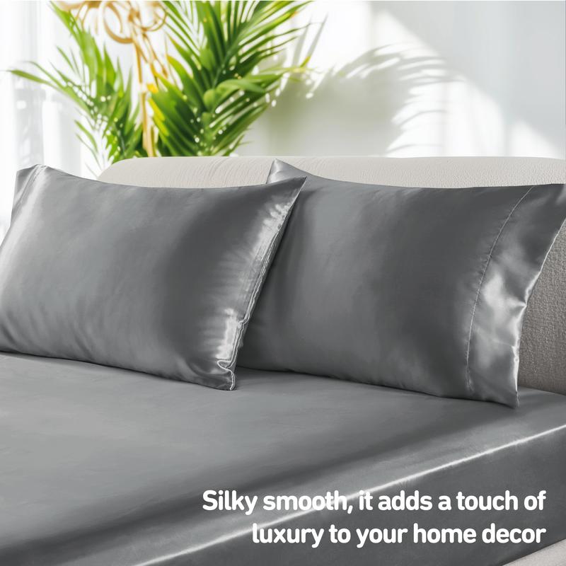 6 Piece Solid Color Satin Sheets Set (1*Flat Sheet + 1* Fitted Sheet + 4*Pillowcases), Luxurious And Silky With Natural Sheen