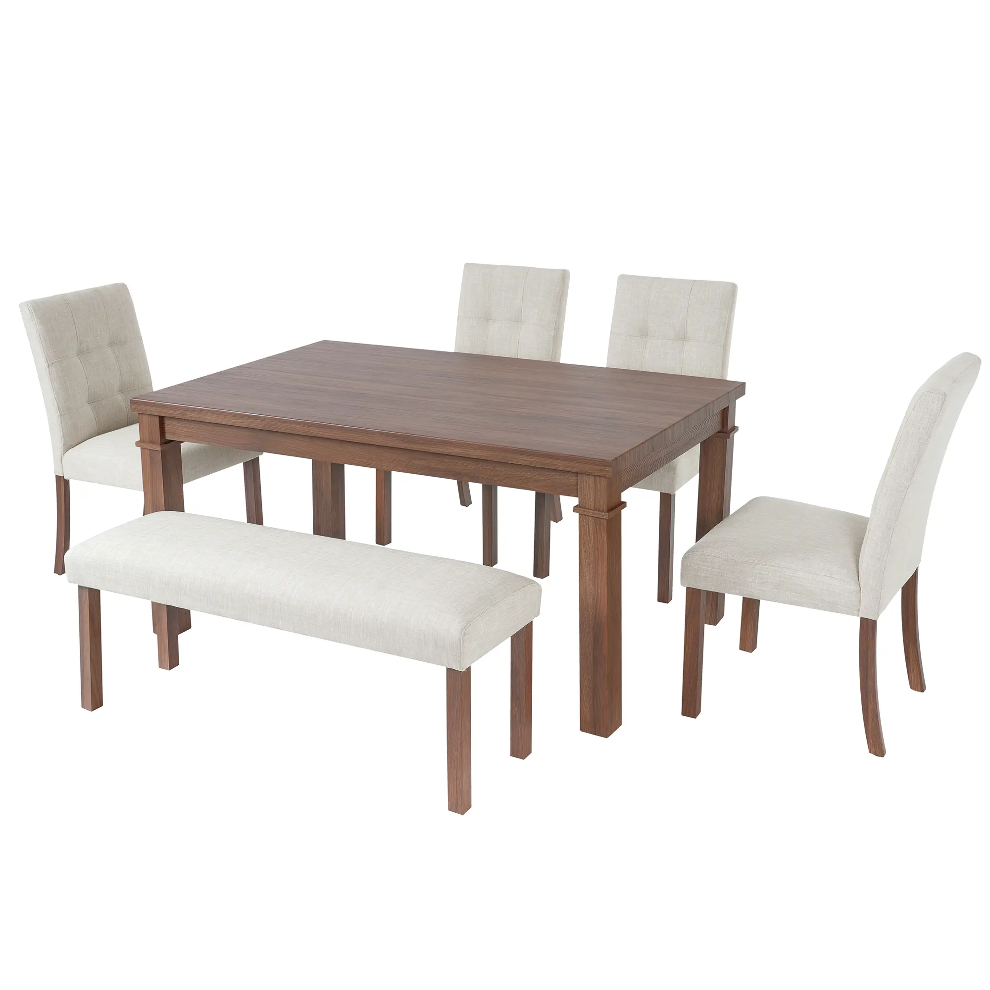 Modern 6-Piece Dining Room Set - Small Dining Room Sets Option, Rectangle Waterproof Faux Marble Table, 4 Curved Back Upholstered Chairs, Bench, High-Quality MDF with Solid Rubberwood Legs, Easy Assembly, Space-Saving, Durable for Home Use, Ergonomic, Woo
