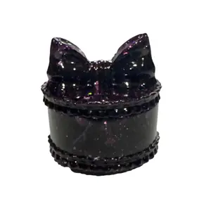 Tiny Bow Box - Trinket Holder & Charm Box with Compact Design for Engagement Rings & Wedding Bands, Black &  Purple Glitter Mini Jewelry Organizer