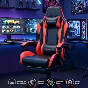 【Hot】Mr IRONSTONE Gaming Chair with Ergonomic Massage Computer Gaming Chair with Broaden Cusion and Footrest High Back Video Game Chair for Adults Kids Boyfriend Father's Gift, Blue Black and Red