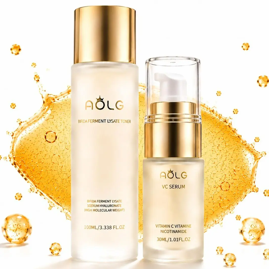 AOLG Vitamin C Serum & Bifida Ferment Lysate Facial Toner for sensitive skin Set Anti-Aging Brightening Formula for Improving Appearance of Dark Spots Fine Lines & Wrinkles Firming Skin Repair All Skin Types Non-Greasy skin refreshing