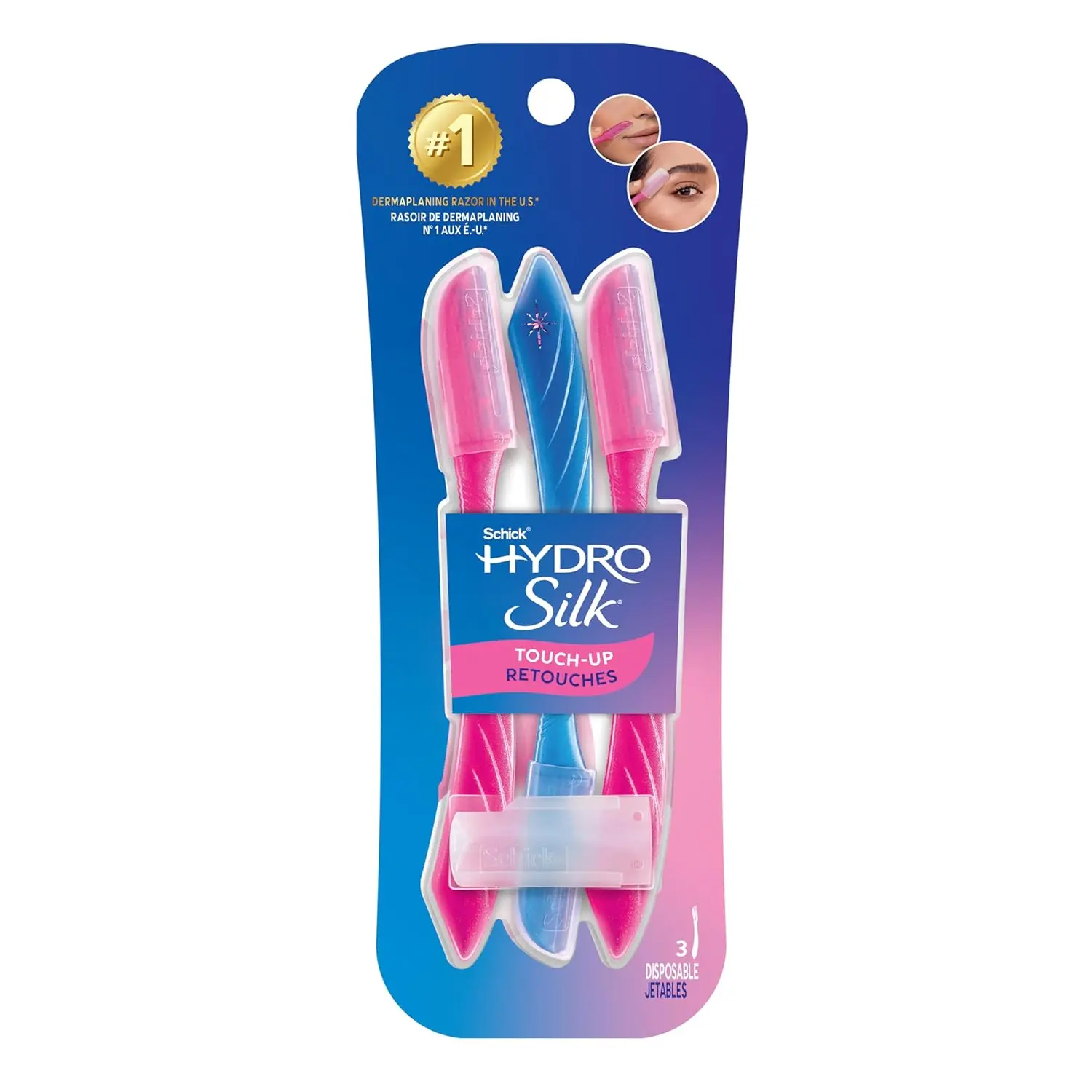 Hydro Silk Touch-Up Dermaplane Razor with Precision Cover, 3ct | Dermaplaning Tool for Face, Facial Razor for Women, Eyebrow Razor, Peach Fuzz Remover