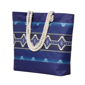 Nu Trendz Waterproof Zippered Beach Bag w/ Aztec Print Large Boho Tote for Pool Vacation & Shopping