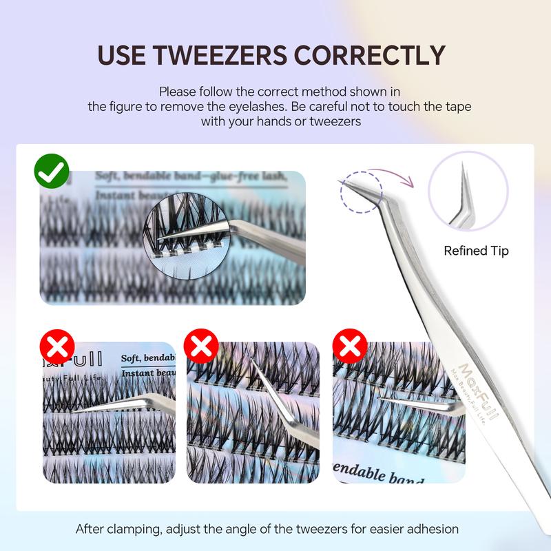 Maxfull Glueless Lashes Bendable Invisible Band Super Strong Hold Lash Clusters Kit 10-18mm DIY Self Adhesive All‑Day Hold Eyelashes Extensions Kit D Curl Anime&Natural Dual Style Fluffy Wispy Pre-Glued Eyelash Beginner-Friendly Press‑On & Easy Remove