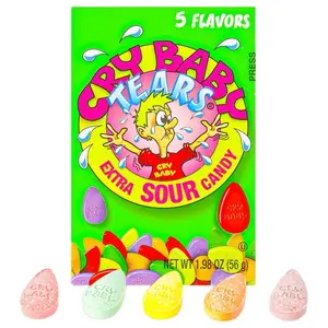Cry Baby Tears Extra Sour Hard Candy 5 Flavors - 1.98 oz - Sweet Snack with Lemon & Cherry, Super Crybaby Candy Bonbon