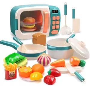 Microwave Toys Kitchen Play Set, Kids Pretend Play Electronic Oven with Play Food, Kids Cookware Pot and Pan Toy Set, Cooking Utensils,Great Learning Kitchen Toys for Girls Boys
