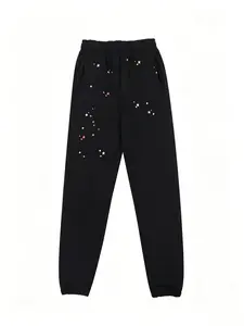 Y2k Retro Joggers pants for Men, Hip Hop Inspired Graphic Sweatpants, Loose Fit Breathable Casual Trousers, Colorful Splatter & Rhinestone Print Detail, Elastic Waist Closure, Street Style, Daily Loungewear & Outdoor Active Pants