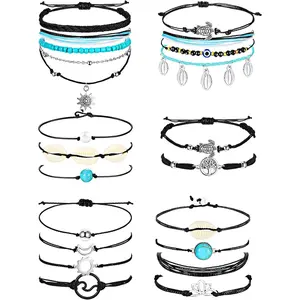 21 Pieces Surfer Wave Bracelet Ocean Wave Adjustable Waterproof Handmade Friendship Bracelet Anklet Jewelry for Women