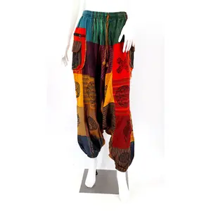 Patchwork Aladdin Pants with Zippers | One Size Cotton Pants