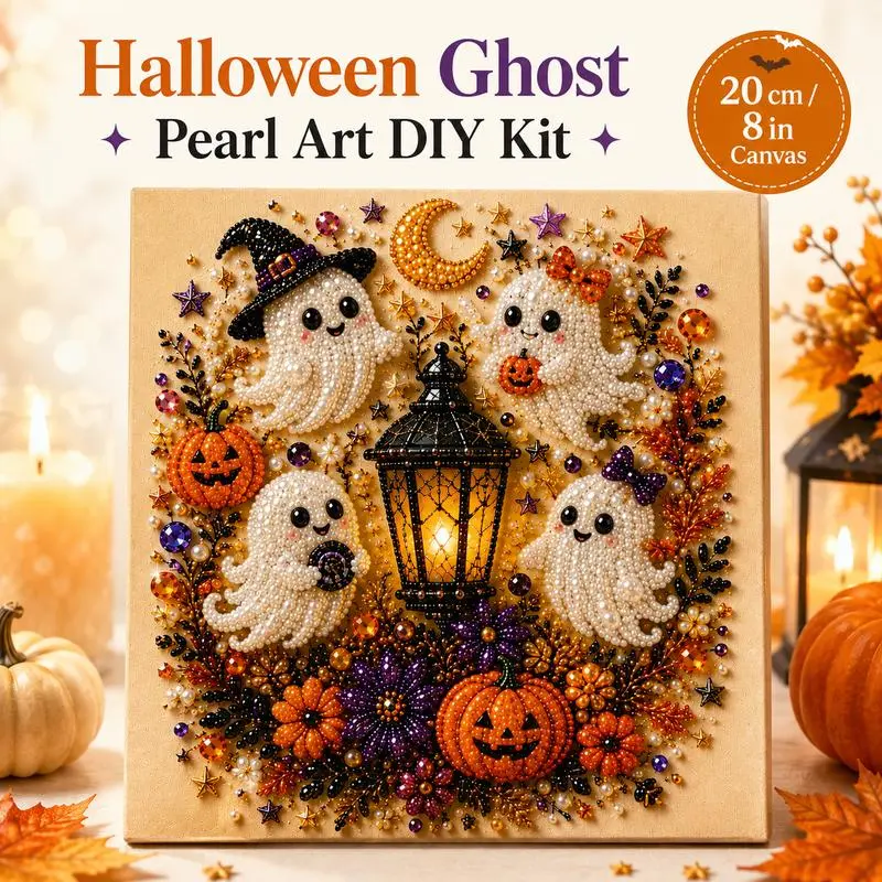 Halloween Ghost Pearl Art DIY Kit – Spooky Cute 3D Bead Painting Wall Decor, 2 Sizes