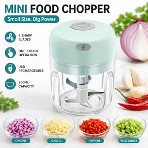 Portable Electric Food Chopper, Mini USB Rechargeable Vegetable Cutter with Stainless Steel Blades, Easy One-Touch Garlic Onion and Pepper Processor for Kitchen Use