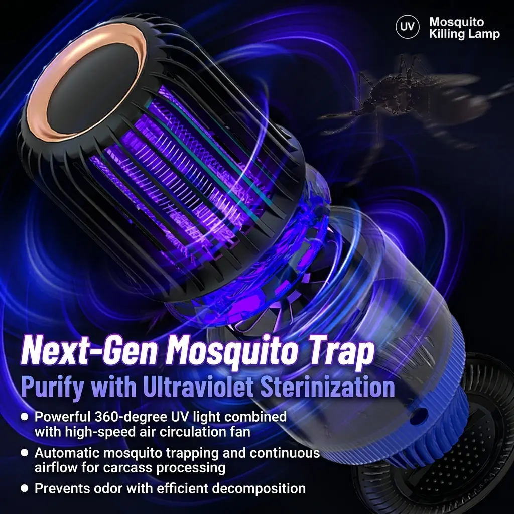 Upgraded 3-in-1 Fly Trap: Dual Indoor/Outdoor Insect Killer Lamp—An Electronic Mosquito Zapper Suitable for Various Settings, Including Kitchens, Patios, Backyards, and More.