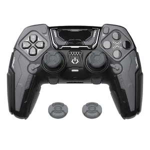 PlayVital [for PS5 Edge Controller] Stellar Mecha Silicone Case with Joystick Cap & Sticker, Anti-slip Grip Protector for PS5 Edge Controller - Black & Gunmetal Gray