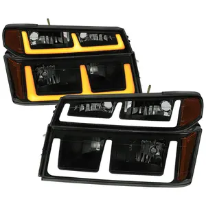 2004-2012 Colorado Canyon LED Bar Factory Style Headlights w/ Amber Corber Lamp (Matte Black Housing/Smoke Lens)