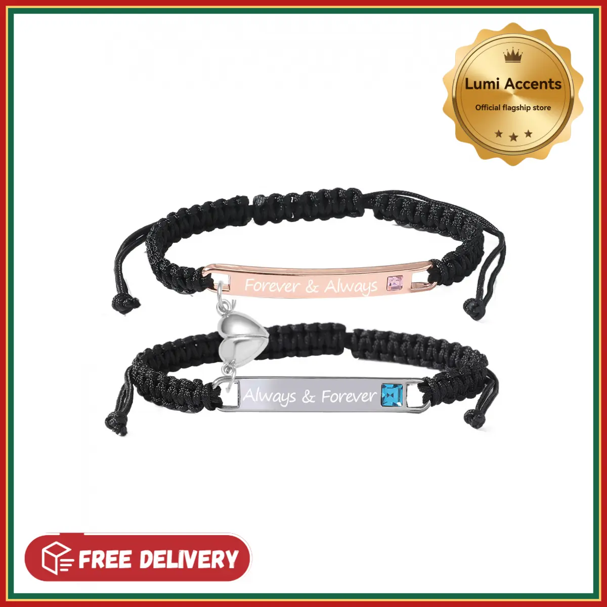 Unisex 2-Pcs Braided Adjustable Rope Magnetic Heart Lock Bracelet Set, Fashionable Matching Couple Jewelry, Romance Gifts for BF-GF, Matching Friendship Bracelets & Bangles, Free Delivery, Adjustable Fit