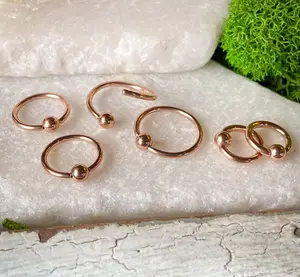 PAIR Fixed Ball Rose Gold Captive Bead Rings Nipple Helix Tragus Septum Piercing