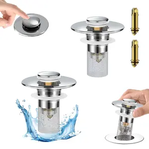 Bathroom Sink Drain Strainer, Pop Up Sink Drain Filter with Removable Stainless Steel Filter Basket Hair Catcher, Bathroom Sink Drain Stopper, for Us Bathroom Sink Stopper Replacement