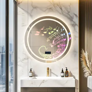 31.5 Inch Led Bathroom Mirror with Bluetooth Speaker, Wall Mounted Round Mirror, Lighted Samrt Vanity Mirror, Anti-Fog, Dimmable,