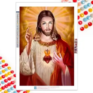Jesus Pattern DIY Diamond Arts Colorful Painting Kit without Frame, 5D Diamond Arts Colorful Painting Kit, DIY Wall Art Decor for Home, Religious Art, Heart, Diamond Pattern Design
