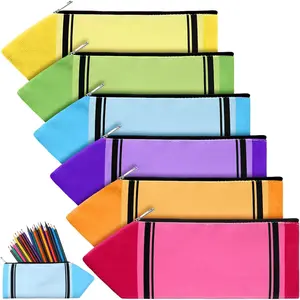 6 count Pencil Pouch Case Bulk Colorful Kawaii Cute Pencil Crayon Shaped Bags with Zipper Aesthetic Crayon Case Pouch Organizer for Office Supplies