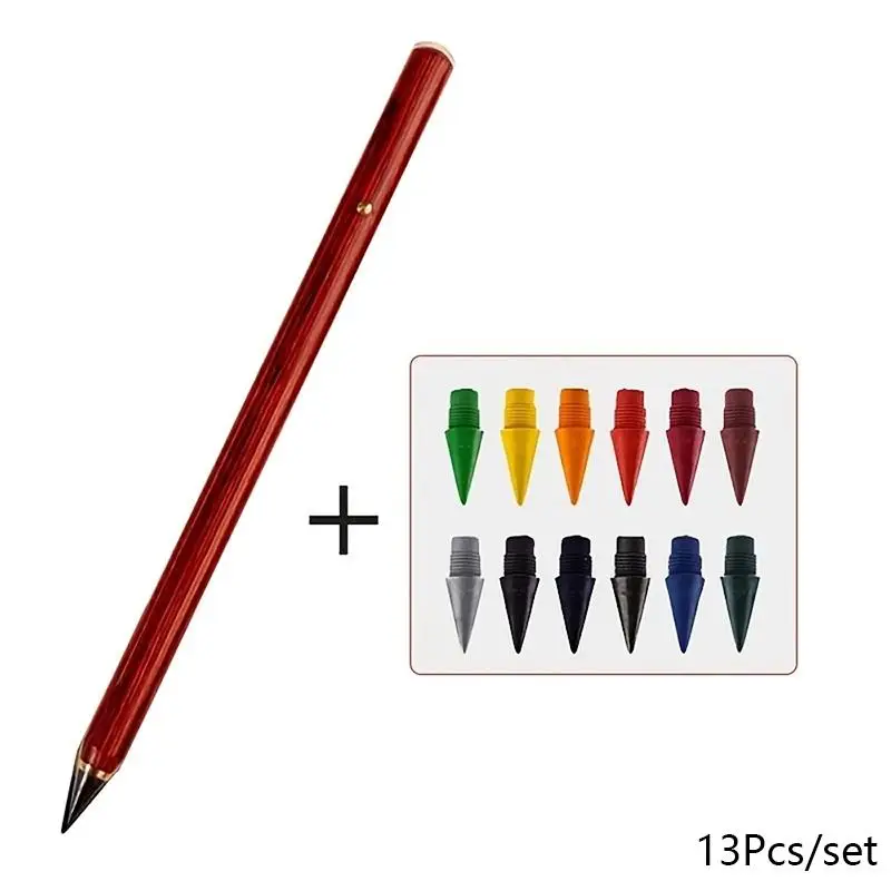 Wooden Timeless Pencils, 13pcs/set Infinite Writing Art Drawing Pen With 12 Tips, Replaceable Tips Office Supplies For Students