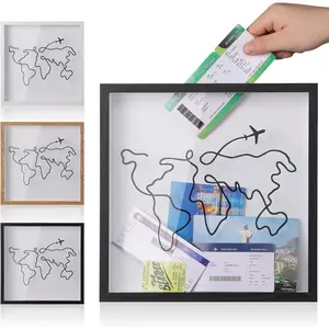 Travel Adventure Archive Shadow Box for Memories,8&12Inch Concert Travel Ticket Stub Memory Top Loading Shadow Keepsake Box with Slot  Top,Life in a Shadow Box Travel Frame (Black, 12x12)