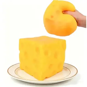 Yellow Squishy Cheese Block Fidget Toy 4.25x4.25 Moldable Stress Relief Sensory Squeeze Toy for Kids Adults Birthday Gift Summer Vibes Fun Play Relaxation Present