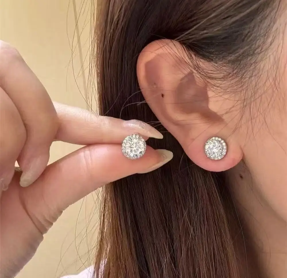 Women's Fashion 10mm Diameter Sunflower Double Halo Clustered Cubic Zirconia Stud Earrings - Ultra-Light Silver-Plated Push-Back Minimalist Earrings for Daily, Bridal Wear