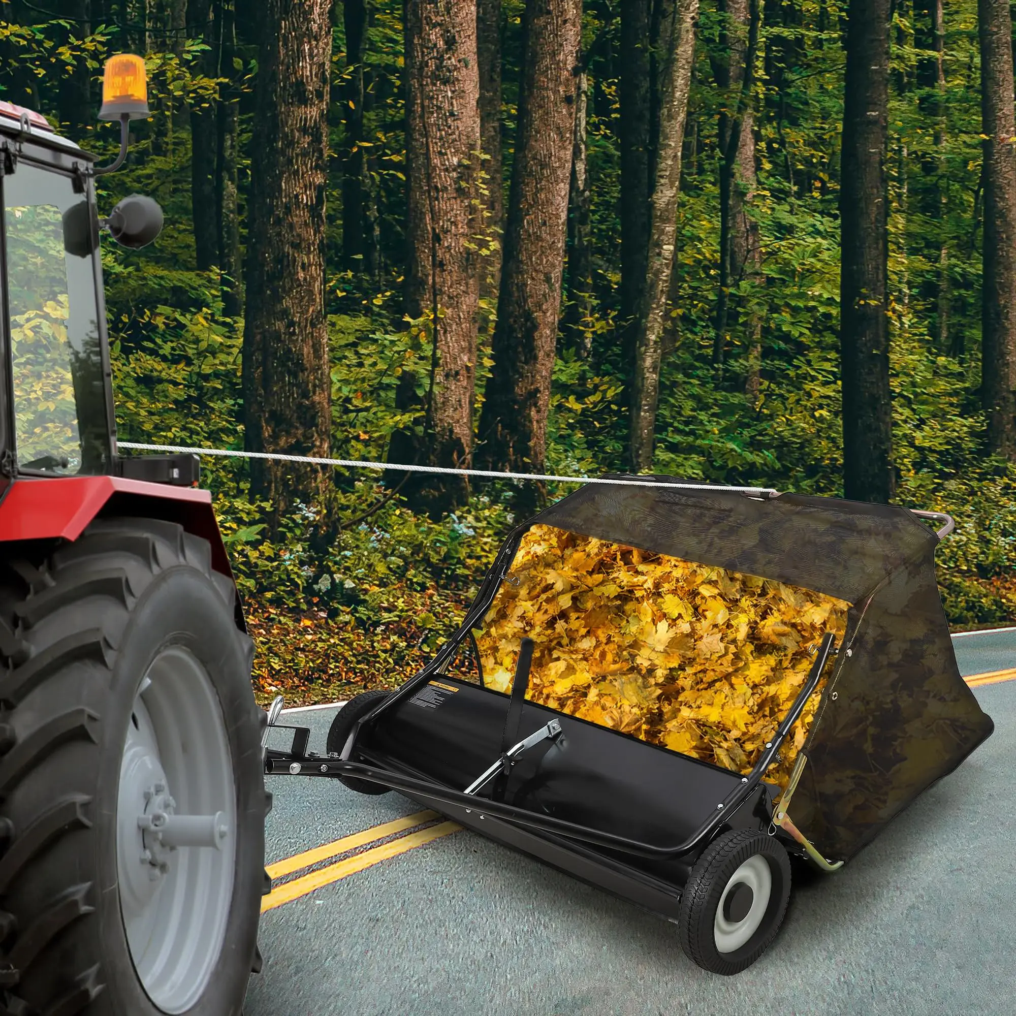 42" Tow-Behind Lawn Sweeper - Heavy-Duty Leaf & Grass Collector with Adjustable Height & Dumping Rope Design for Easy Debris Pickup