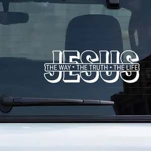 3 pcs Black,White,Laser Jesus Letter Pattern Car Sticker Creative Decorative Window Decal Universal for Car Truck SUV