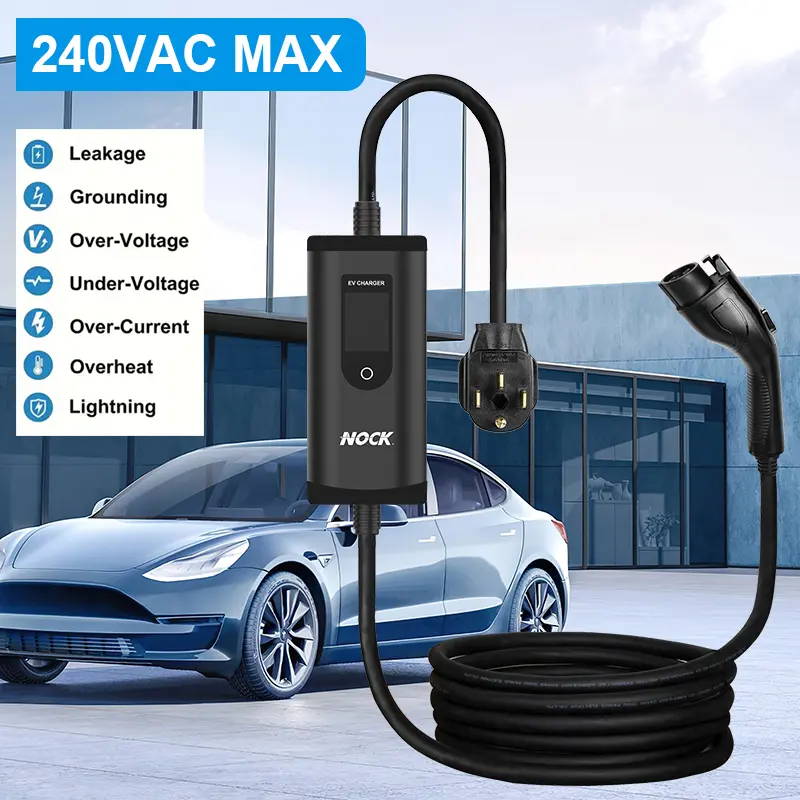 Portable electric vehicle charger 40A charging station, level 1 and level 2 chargers, indoor/outdoor EVSE, 25 foot cable level 2 EV charger, suitable for home or anytime charging, portable