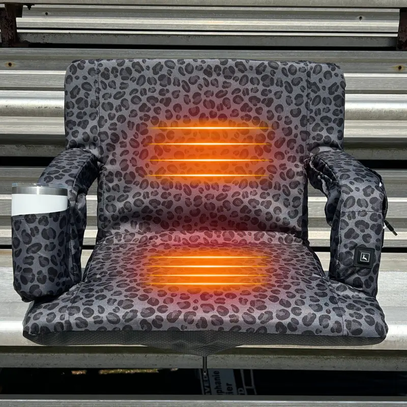 Heated Black Leopard 23" Stadium Seat with Armrests