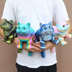 3D Printed Short Hair Cat Statue Figurine, Home Decor with Realistic Eyes, Moving Tail, Jointed, Articulating Animal Figurines, Christmas Gift, Desktop Decoration