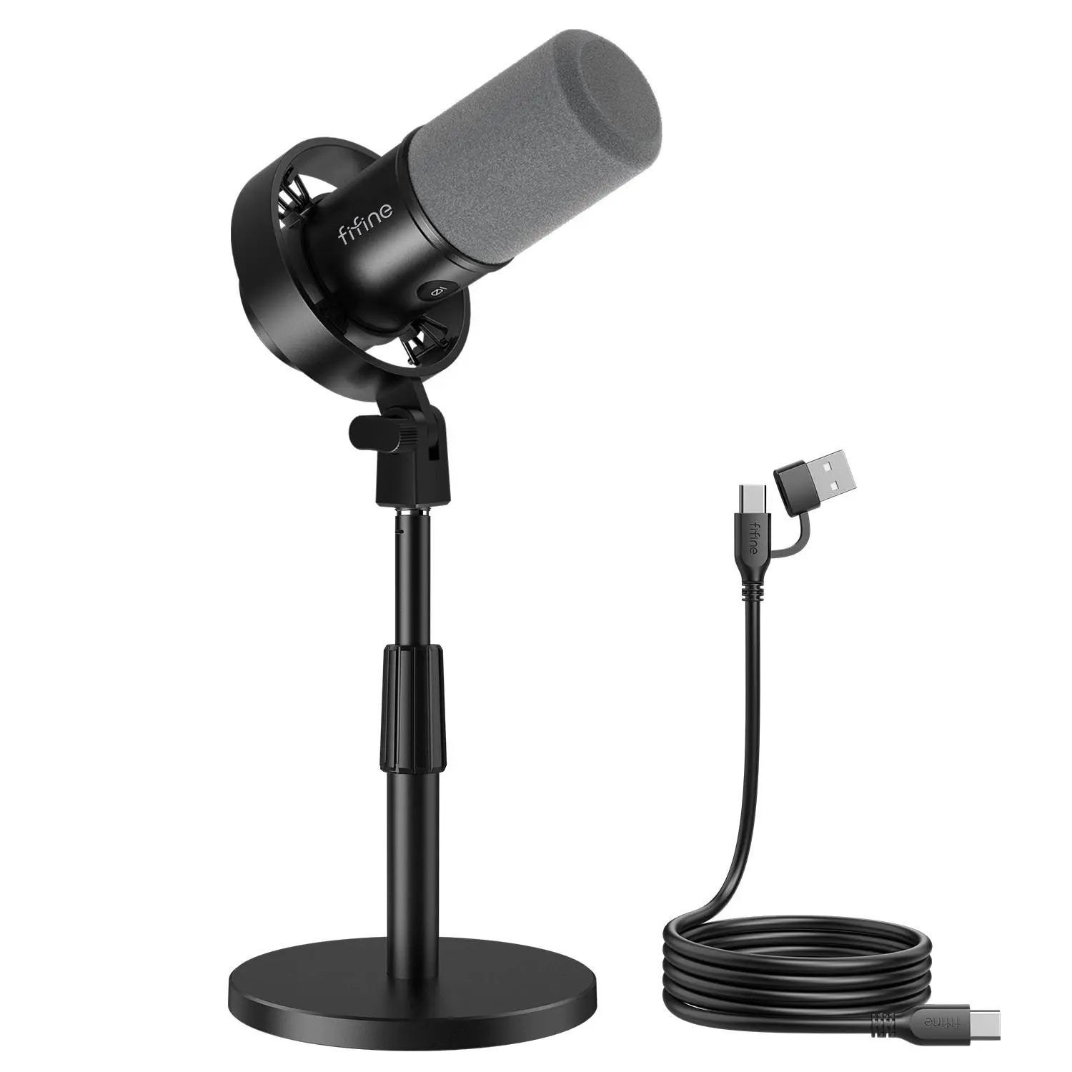 fifine Studio Dynamic Microphone with Adjustable Desktop Mic Stand Kit, XLR/USB Microphone with Tap-to-Mute, Volume Controls, Metal Build, Table Mic Stand for Recording, Podcast, Streaming, fifine K688