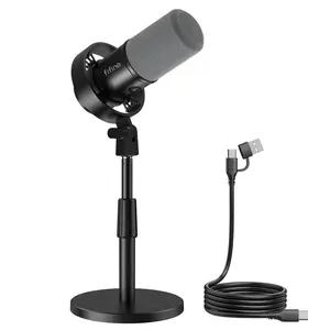 fifine Studio Dynamic Microphone with Adjustable Desktop Mic Stand Kit, XLR/USB Microphone with Tap-to-Mute, Volume Controls, Metal Build, Table Mic Stand for Recording, Podcast, Streaming, fifine K688