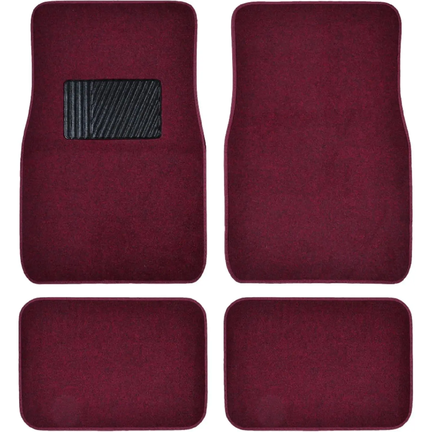 BDK Premium Burgundy Red Carpet Floor Mats for Cars - Universal Fit Interior 4-Piece Car Mats Full Set with Vinyl Heel Pad Protector - Cute Car Accessories Interior Floor Covers for SUVs & Trucks