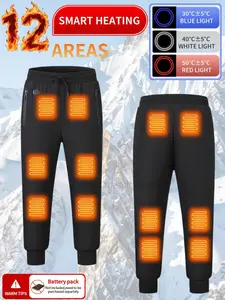 Heated Sportswear Pants with 12 Heating Zones, Thickened Waistband & Drawstring Design, Zipper Pocket Feature (battery Not Included) Sports Casual Pants