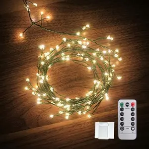 6feet 120 LED Starry Lights, Battery Operated Waterproof Dark Green Copper Wire Fairy Light String Light for Garland, Wreath, Patio, Garden, Wedding, Party, Xmas