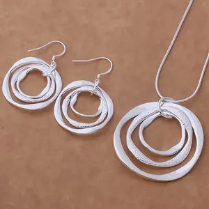925 Sterling Silver Round Circle Pendant Necklace & Earrings Set