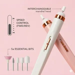 Portable Nail File, Electric Nail Drill With 5 Attachment Drill Bits, USB Charge With LED Light, Adjustable Speed For Manicure And Nail Kit Care Tool