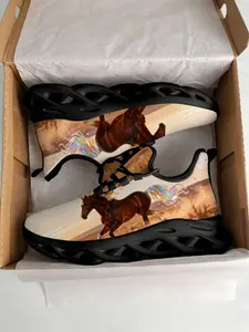 Unisex Casual Sports Shoes, Lightweight Breathable Non-Slip Platform Shock-Absorbing, Daily Outdoor Wear, Wild Running Horse Colorful Streamer Full Print Texture