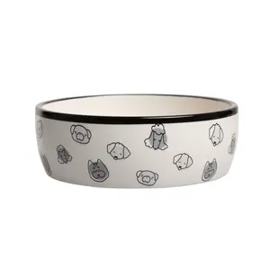 Dog Faces Pattern Ceramic Pet Bowl, Small/Medium